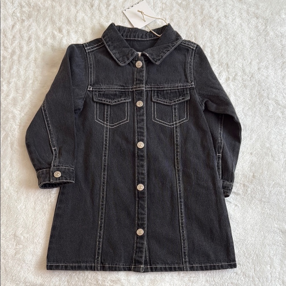 Zara Black Denim Kids Jacket with Button Details